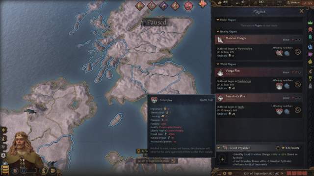 Plagues and diseases screen in Crusader Kings 3