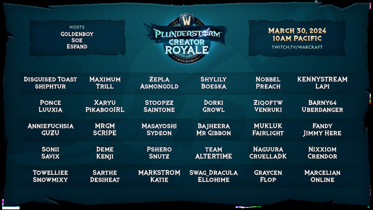 A list of creator names participating in the Creator Royale tournament.