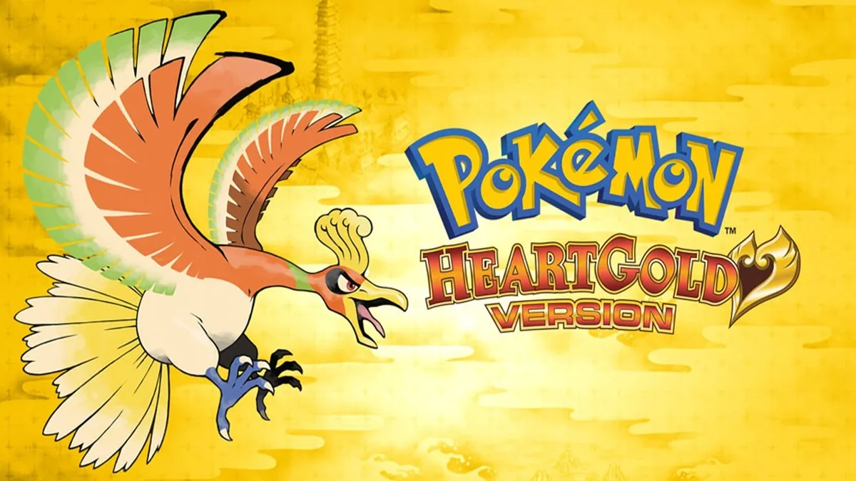 Pokemon HeartGold's banner with Ho'oh on a gold background