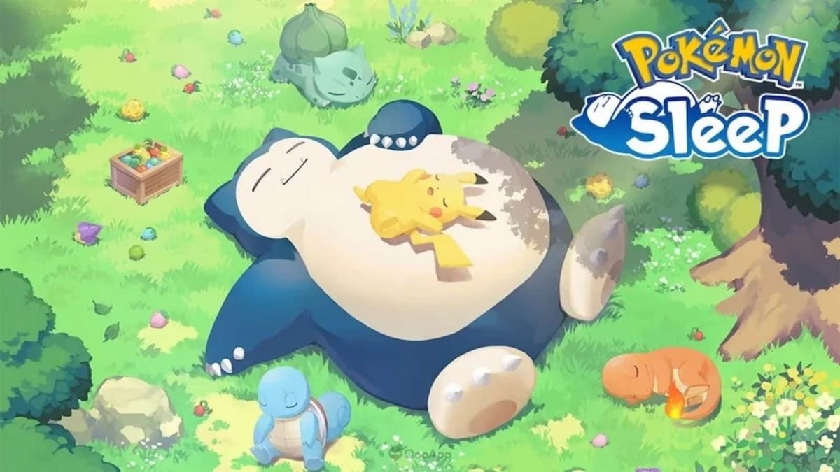 Snorlax and Pikachu sleeping surrounded by other Pokémon.
