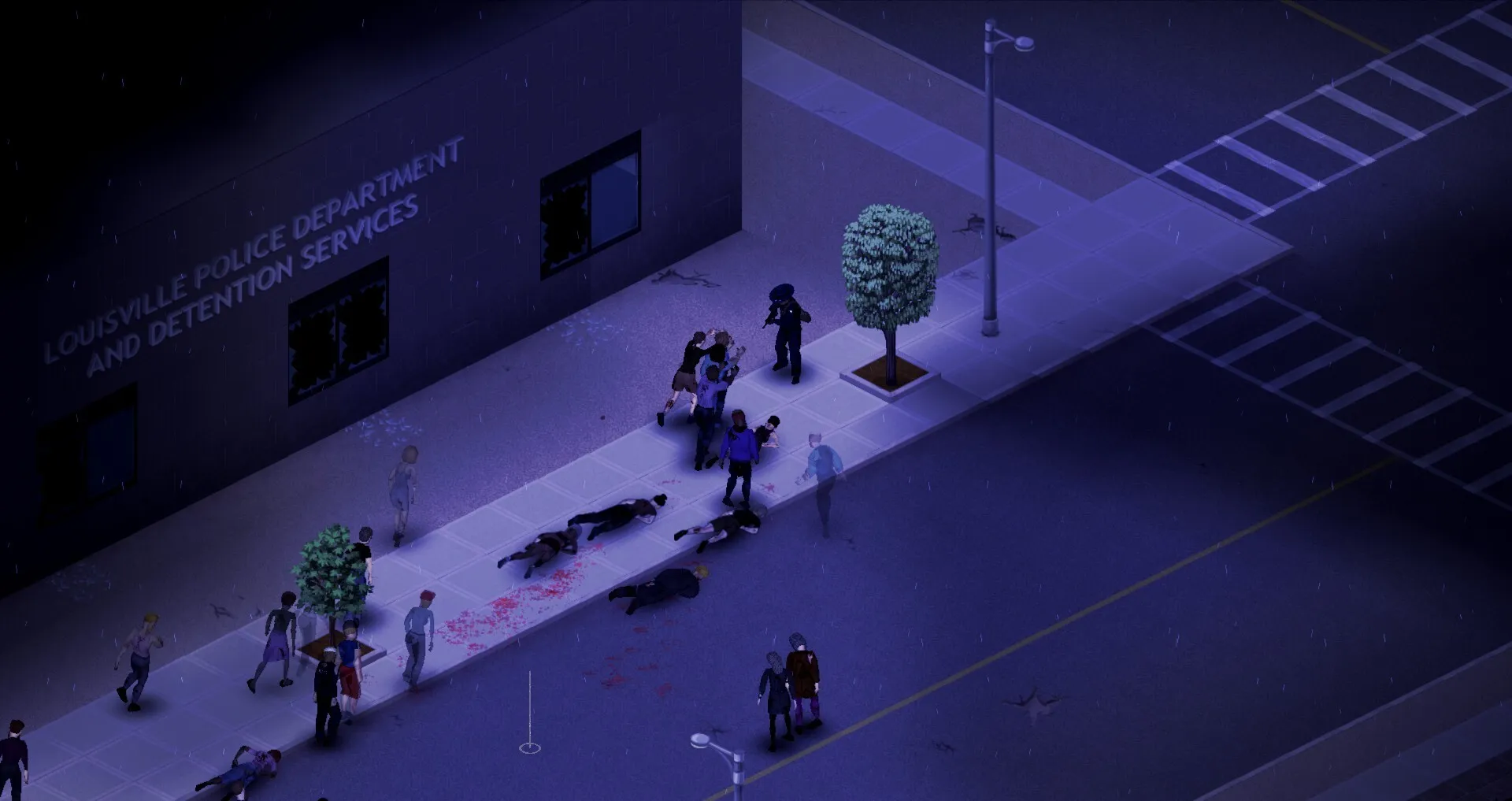 An image of zombies starting to surround the player character in Project Zomboid.