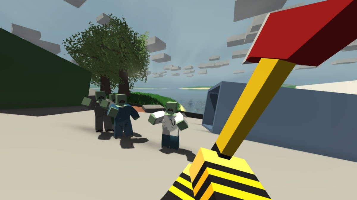 An in game screenshot of the player holding an axe in Unturned