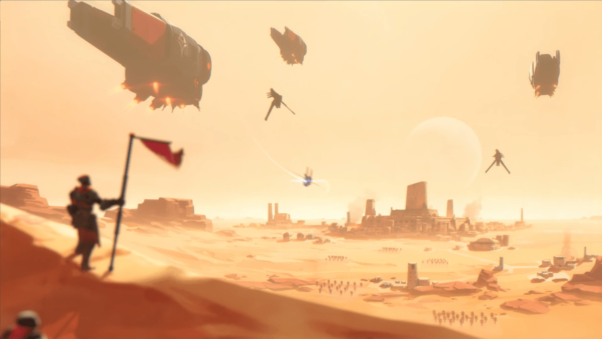 Dune Spice Wars trailer screenshot of Arakkis and ships