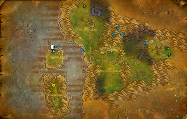 Map marker of Feathermoon Stronghold, located in Feralas in WoW Classic