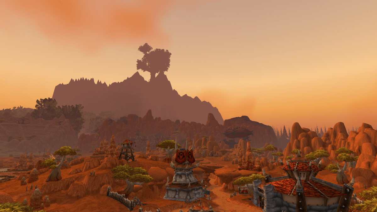 A view of Razor Hill overhead in Durotar in WoW Dragonflight