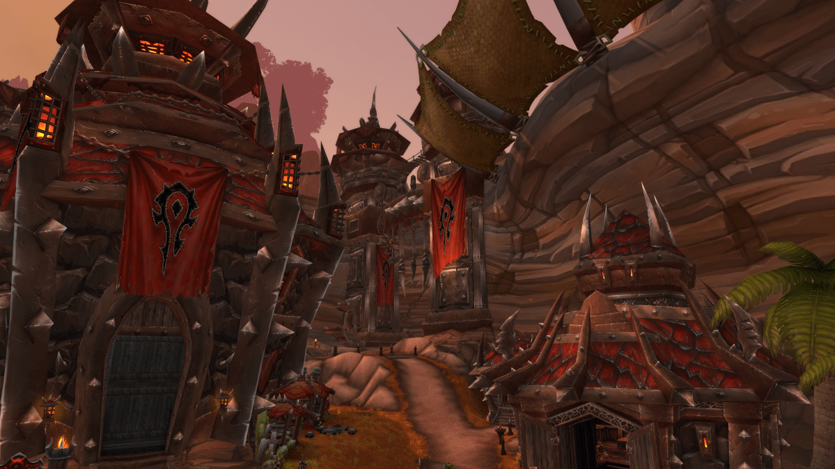 A view of the Valley of Strength in Orgrimmar in WoW Dragonflight