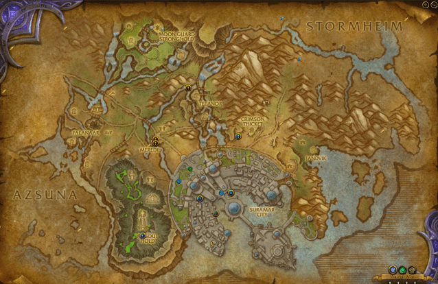 WoW Suramar map with world quest markers