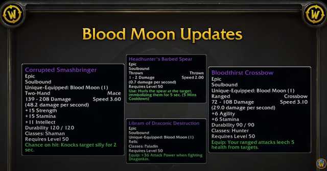 An overview of the many new items coming to the Blood Moon PvP event in phase three of SoD, including the Headhunter's Barbed Spear and Libram of Draconic Destruction.