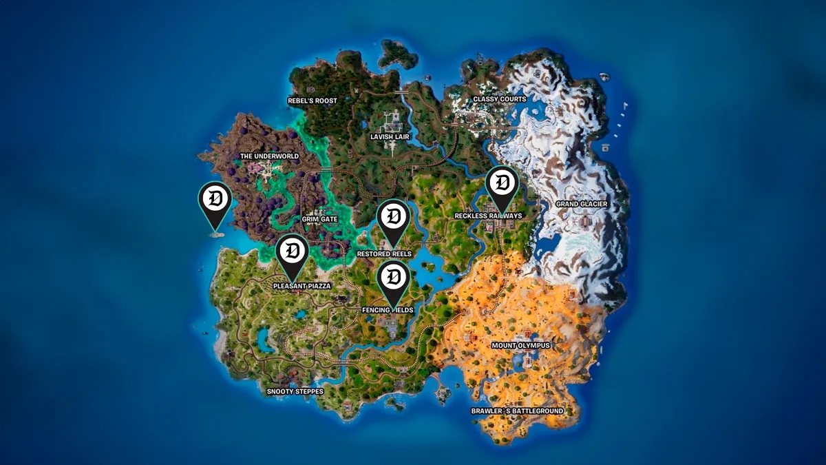 FN map with dot markers signaling the Midas Service Station locations