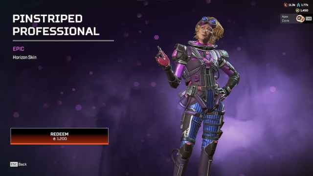 The Pinstriped Professional Horizon skin from the Apex Legends Shadow Society collection event.