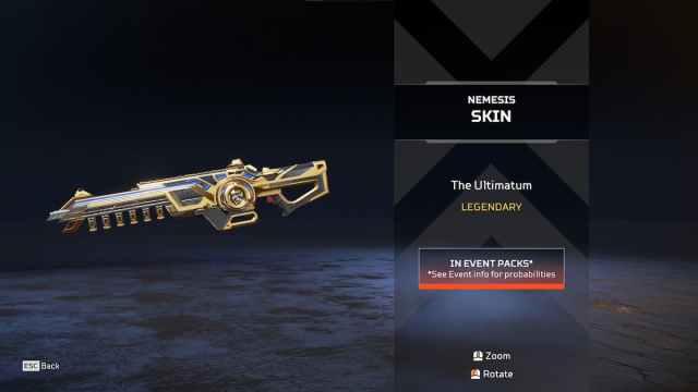 The Epic "The Ulimatum" Nemesis skin from the Apex Legends Shadow Society collection event.