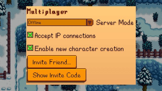 Invite code location in the Options Menu of Stardew Valley for multiplayer gaming