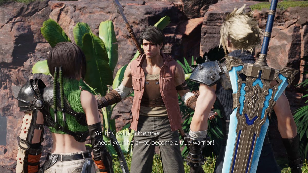 Warrior speaking to Yuffie and Cloud FF7R