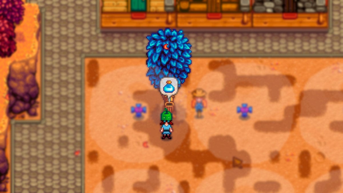 Stardew Valley character holding Mystic Syrup
