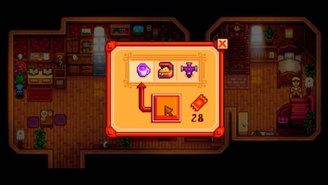 character getting Stardrop Tea from prize machine in Stardew Valley