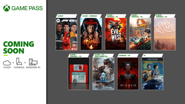 Promotional art showing additions to Xbox Game Pass in the Late March window.