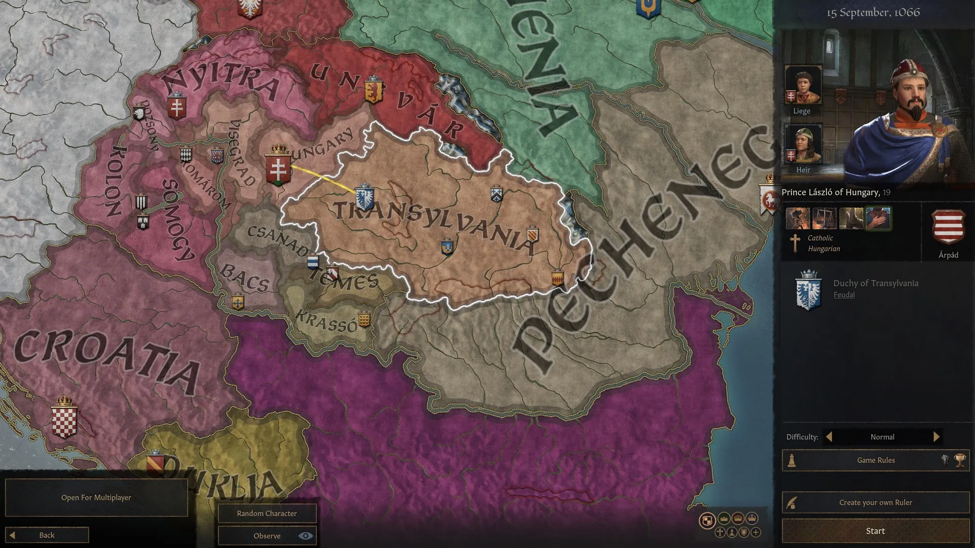 An image of the Transylvania start in Crusader Kings 3.