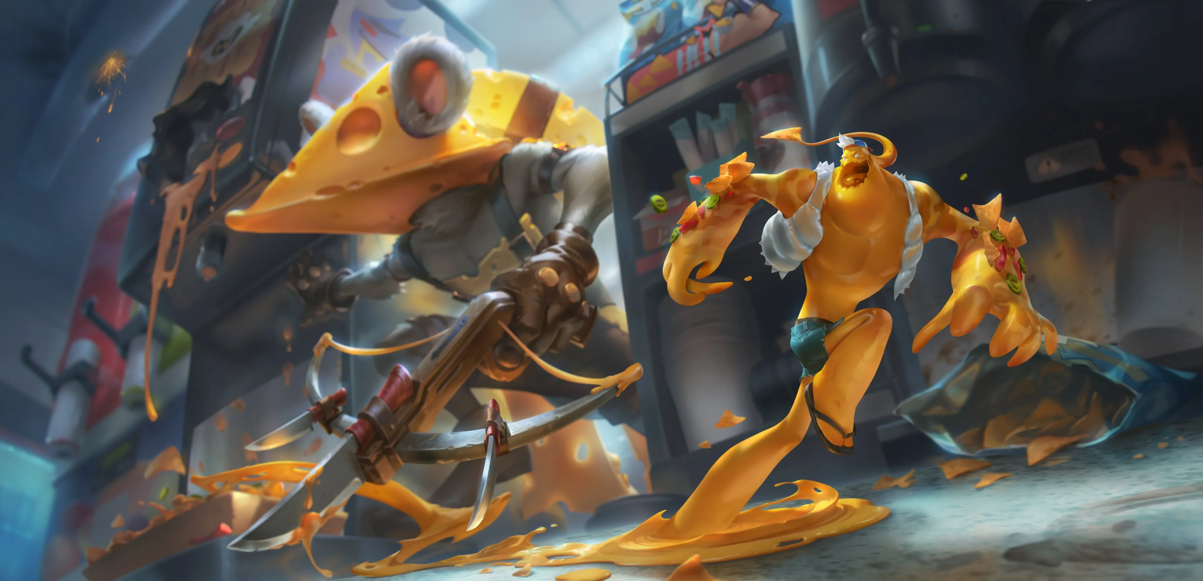 Cheddar Chief Twitch and Zesty Dip Zac share a splash art in League of Legends