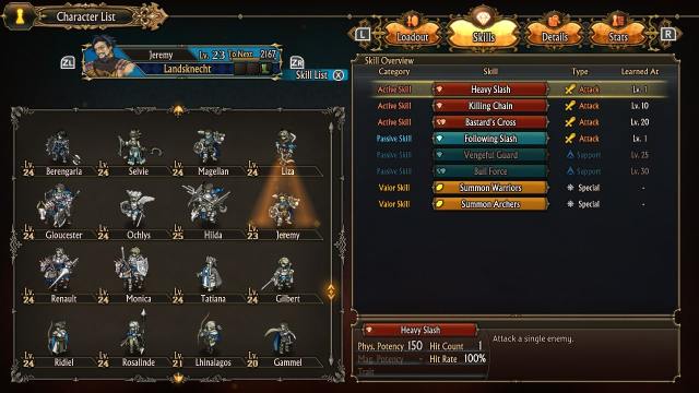 The skill screen for Jeremy in Unicorn Wizard.