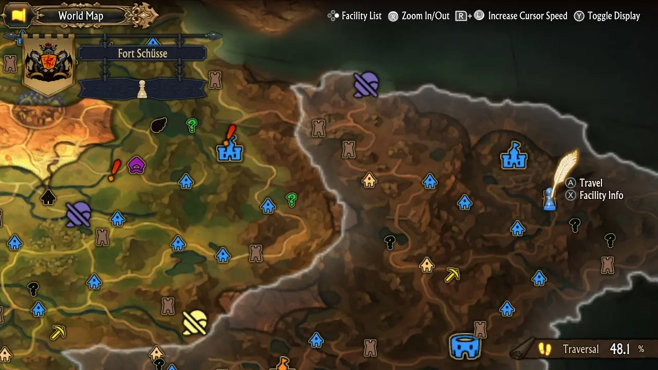 The location of the Heir to the Dragonlands quest, shown on the map of Unicorn Overlord.