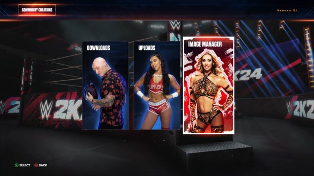 A menu in WWE 2K24 showing Community Creation options.