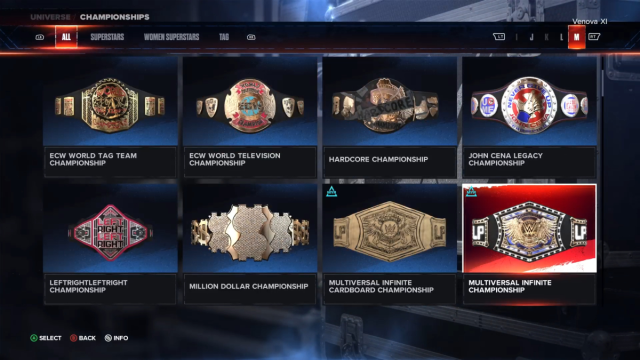 A screenshot showing available Championships, two which can be unlocked via MyRISE.
