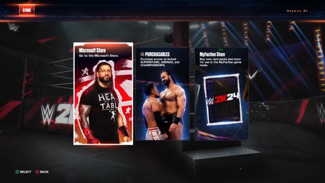 A screenshot of the store pages in WWE 2K24.