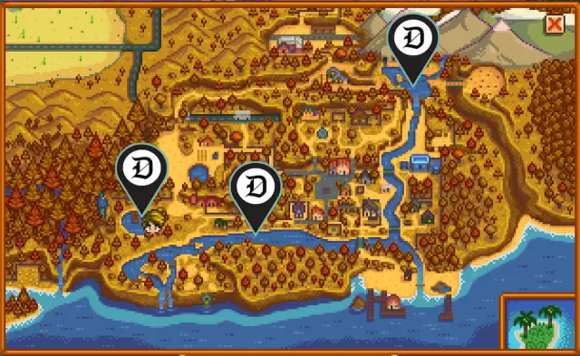 Locations where you can catch Walleyes in Stardew Valley
