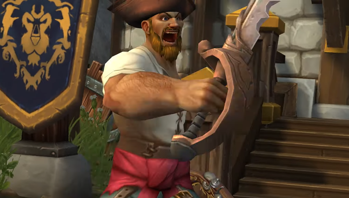 Image of a pirate yelling in WoW Plunderstorm.