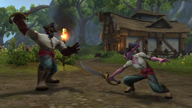 Two WoW characters fighting in Plunderstorm