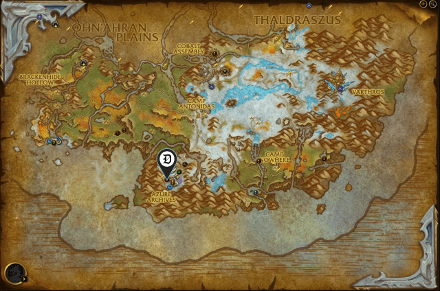 Map of Azure Span, showing where the Gathering the Magic quest is