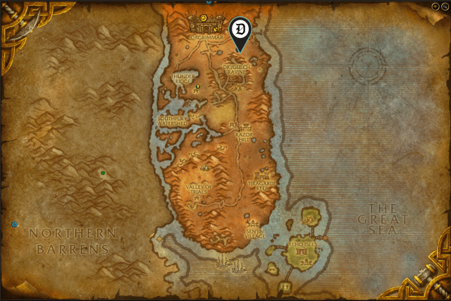 Map of Durotar, showing where to find Hearthstone portal.