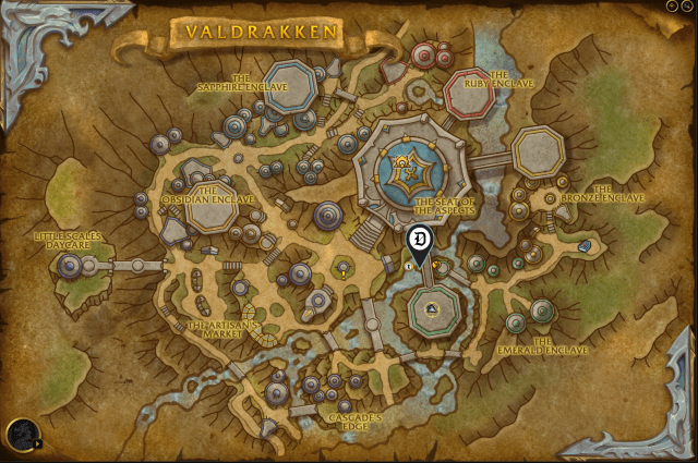 Map of Valdrakken, showing where to find Shady Dealer