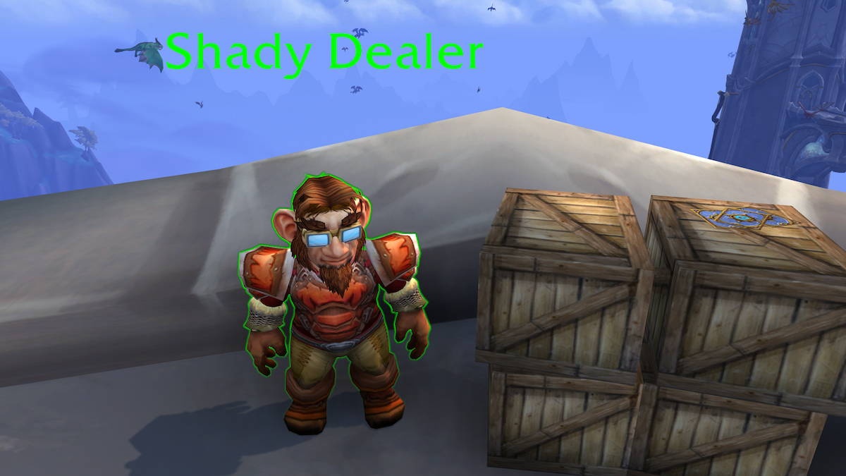 Shady Dealer standing in Valdrakken