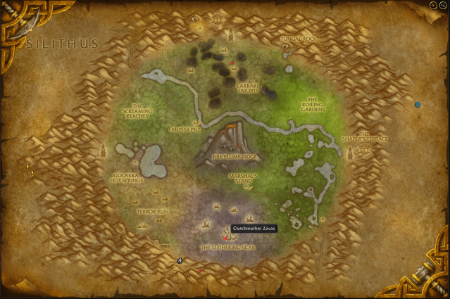Map of Un'Goro, showing bosses that spawn during the Un'Goro Madness event