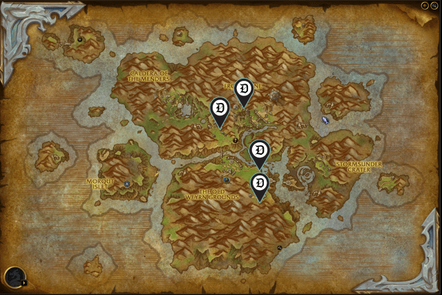Map of the Forbidden Reach, showing where to find items for While we were sleeping.