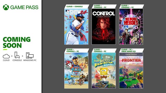 A promotional image showing games coming to Game Pass in March 2024.
