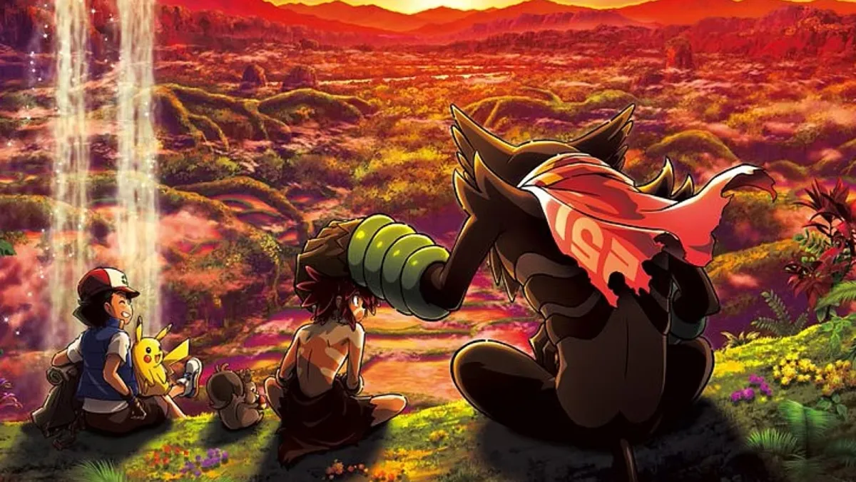 Zarude and Ash in Pokemon Movie Secrets of the Jungle