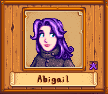 Abigail in Winter in Stardew Valley.