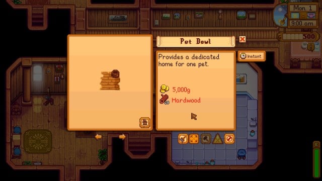 A new pet bowl in Stardew Valley.