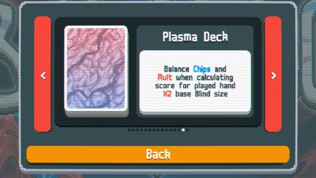 The in-game description of the Plasma Deck in Balatro.