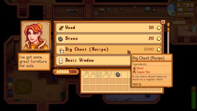 The Big Chest recipe in Stardew Valley.