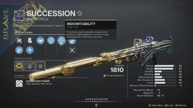 The Succession sniper rifle from Destiny 2.