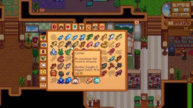 Catfish on the collection page in Stardew Valley.