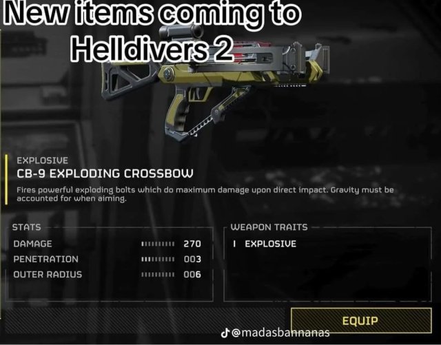 CB-9 Exploding Crossbow in Helldivers 2.