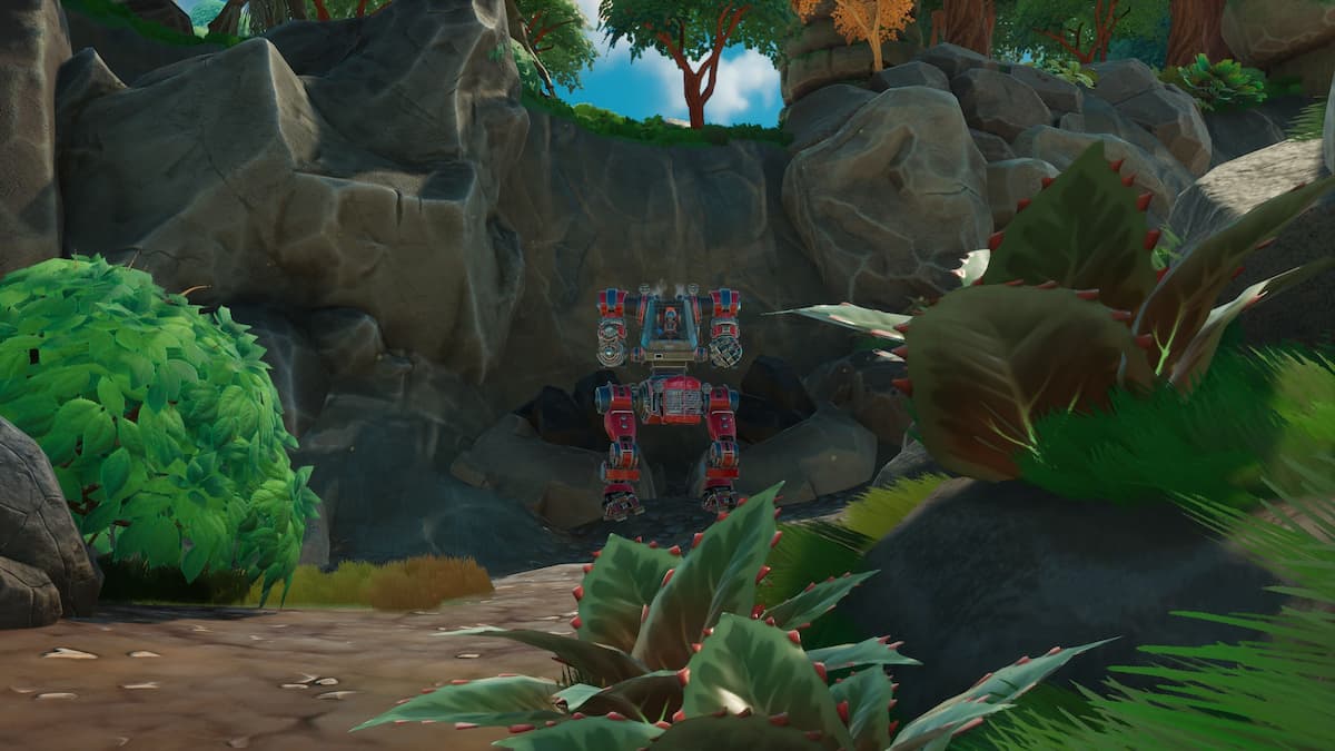 A Mech standing by some Coal Deposits in Lightyear Frontier.