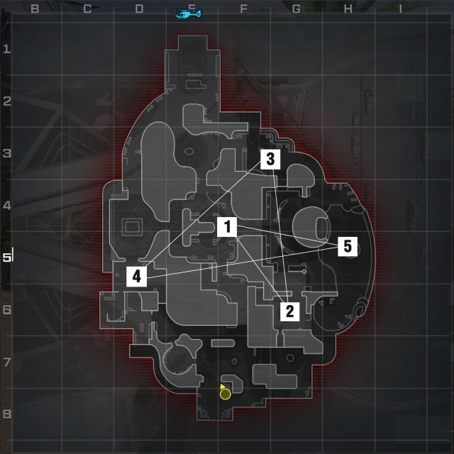 An image of a map in Call of Duty with the order of Hardpoints displayed.
