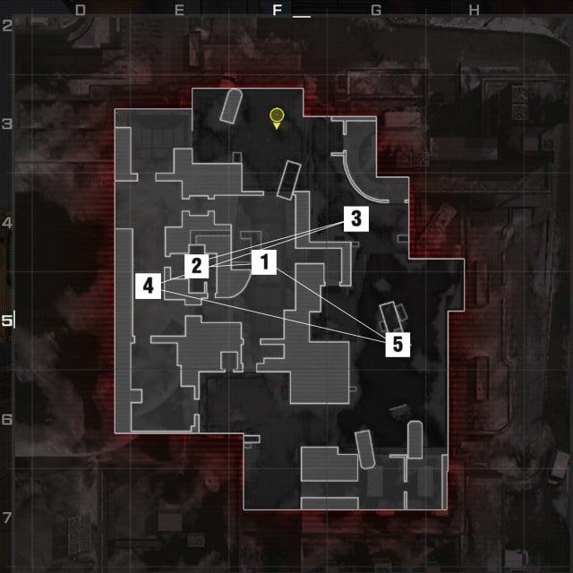 An image of a map in Call of Duty with the order of Hardpoints displayed.