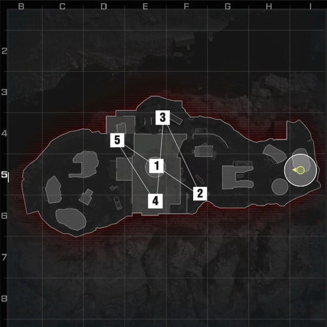 An image of a map in Call of Duty with the order of Hardpoints displayed.