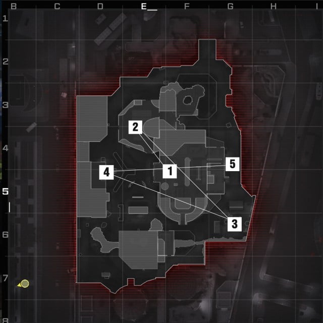 An image of a map in Call of Duty with the order of Hardpoints displayed.